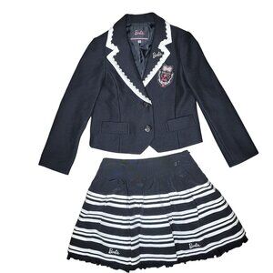 Barbie Japan Girls' Elegant Blazer & Striped Skirt Set Size 130A Black & White